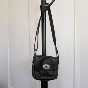 Fossil - Black Leather Crossbody Bag with Turn-Lock Hardware